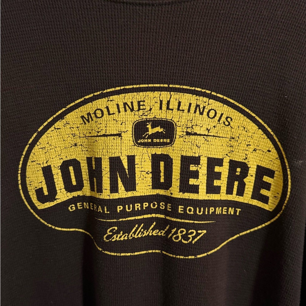 John Deere Waffle Knit Thermal Long Sleeve Mens Tractor Farmer Brown Size Large - Picture 2 of 7